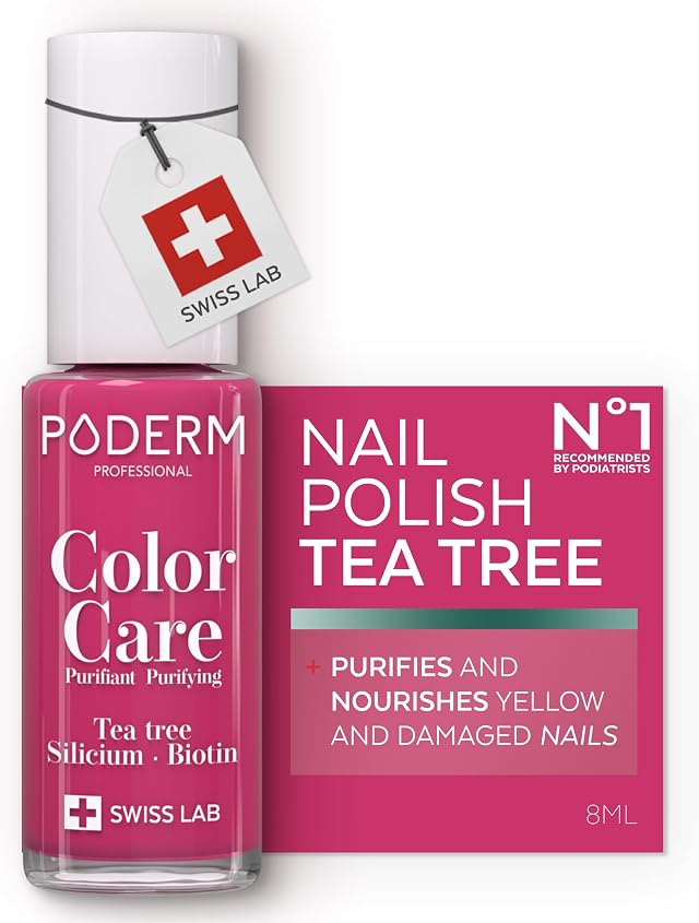 PODERM Nail Care Polish with Tea Tree - Raspberry | 8 ML - Swiss Lab