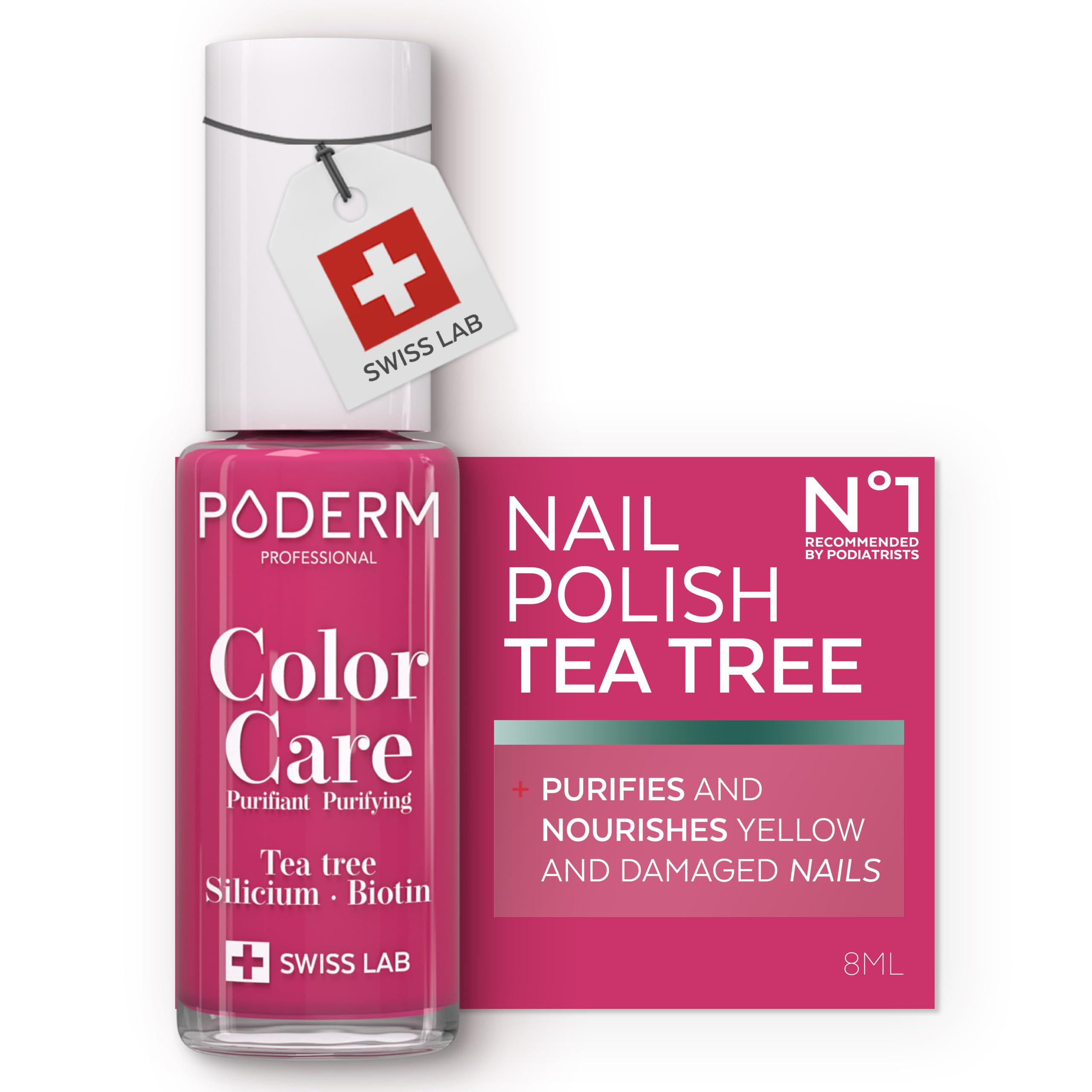 PODERM Nail Care Polish with Tea Tree - Raspberry | 8 ML - Swiss Lab