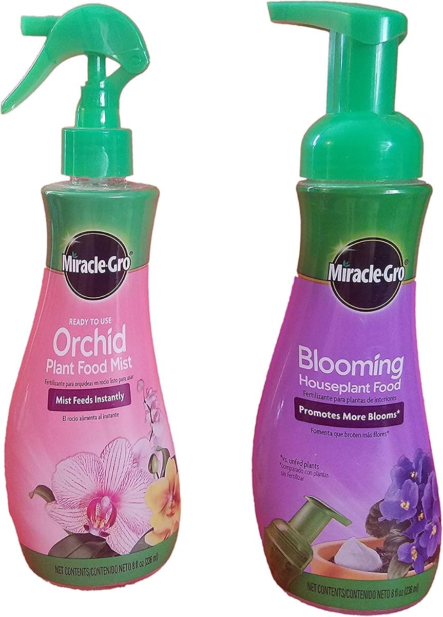 Alimento floreciente para plantas de interior, 8 oz y niebla para alimentos para plantas de orquídeas Miracle-Gro (fertilizante para orquídeas) 8 oz. (2 fertilizantes)