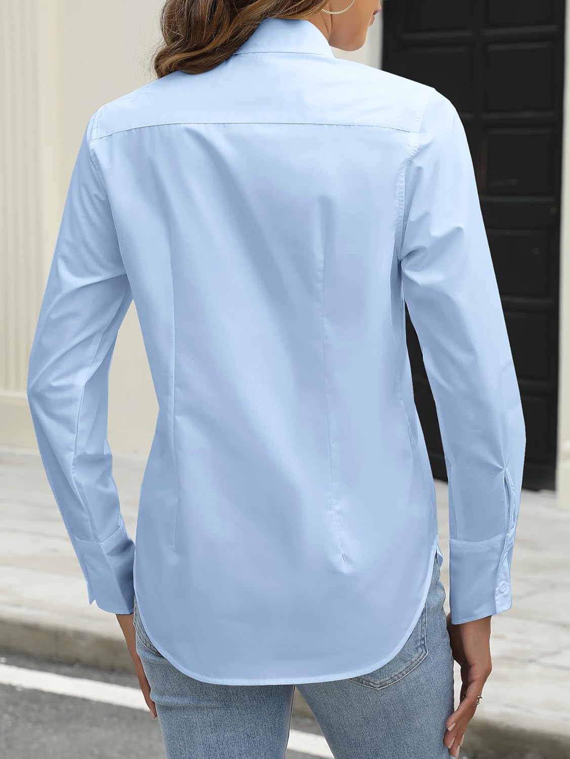 Women's Collared Shirt Button Down Long Sleeve Shirt Formal Blouse for Work Office Solid Blouses Corset Tops - Image 5