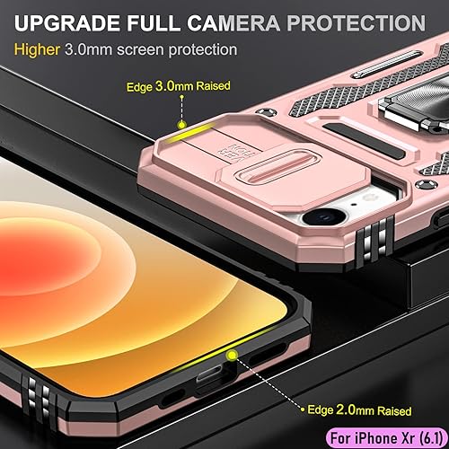 Miniatura 6 de Funda resistente para Apple iPhone Xr10R, protección híbrida de goma de doble capa de grado militar con protector de cámara deslizante, soporte