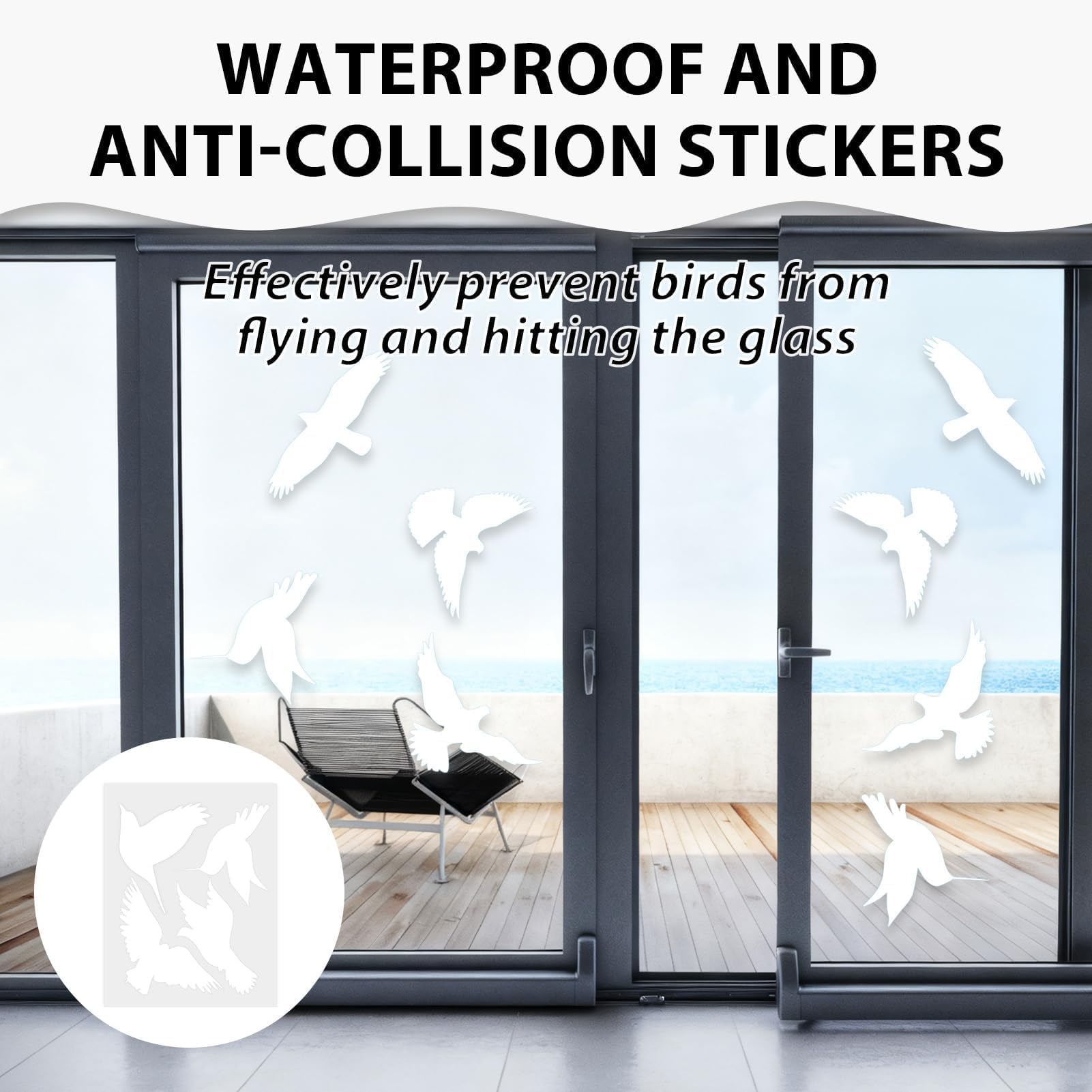 Autocollants Anti-Collision - 16 Oiseaux Blancs Anti-Collision pour Vitres, Adhésifs Électrostatiques Réutilisables - Protection Oiseaux et Décoration Salon/Chambre