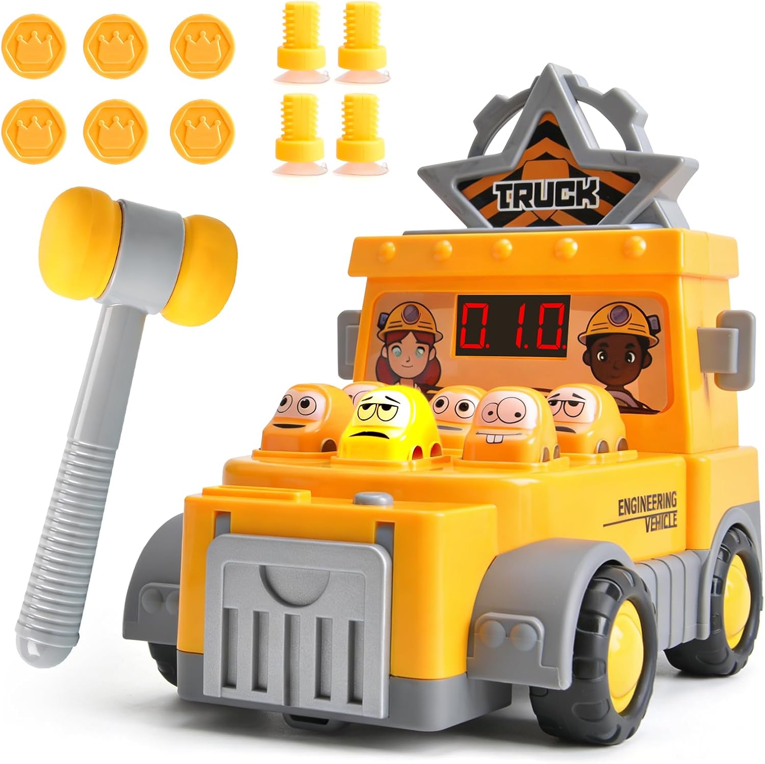 Whack A Mole Game Toy with Score Counter, Lights & Sound, Interactive Hammering Arcade Game with Hammer & Bonus Coins Screws, Birthday Gift for Boys Girls Ages 3+ (RED)