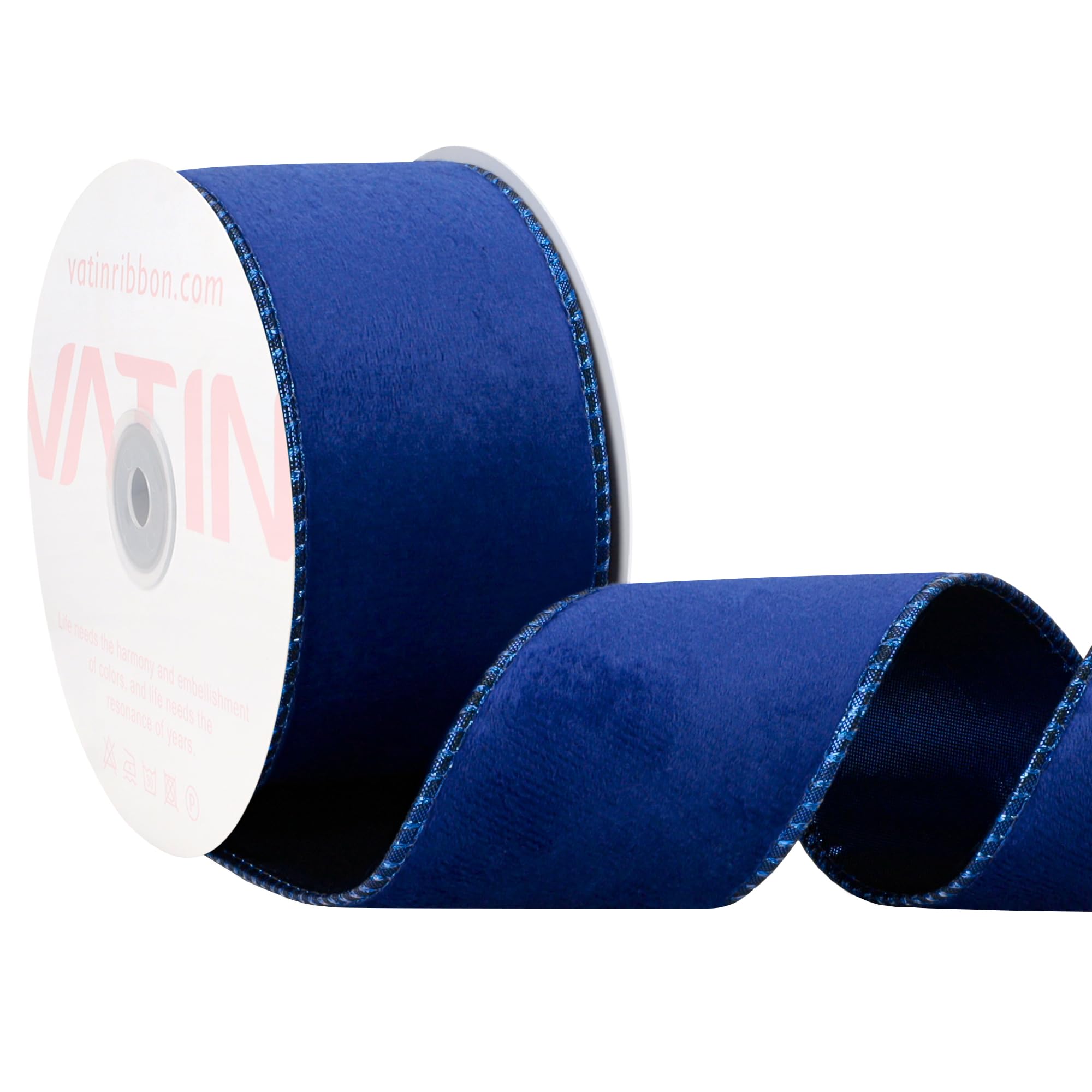 VATIN Blue Velvet Wired Ribbon 2.5" Metallic Blue Velvet Christmas Ribbon for Floral Arrangements Wrapping Gifts Stylish Decor Creation -Continuous 10