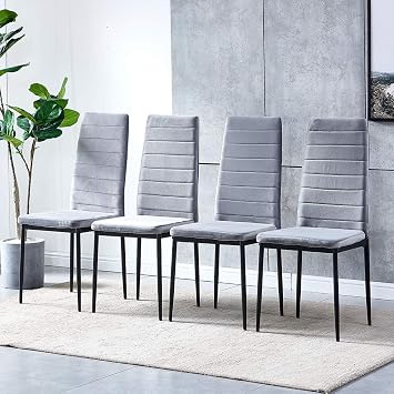 Modern Dining Room Chairs Set of 4, Grey Velvet Kitchen Chairs Set Upholstered with Metal Frame for Small Apartment Dinette