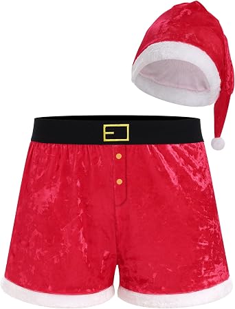 ABAFIP Mens Christmas Boxer Shorts Santa Hat Holiday Outfits Briefs Underwear 2Pcs Lingerie set