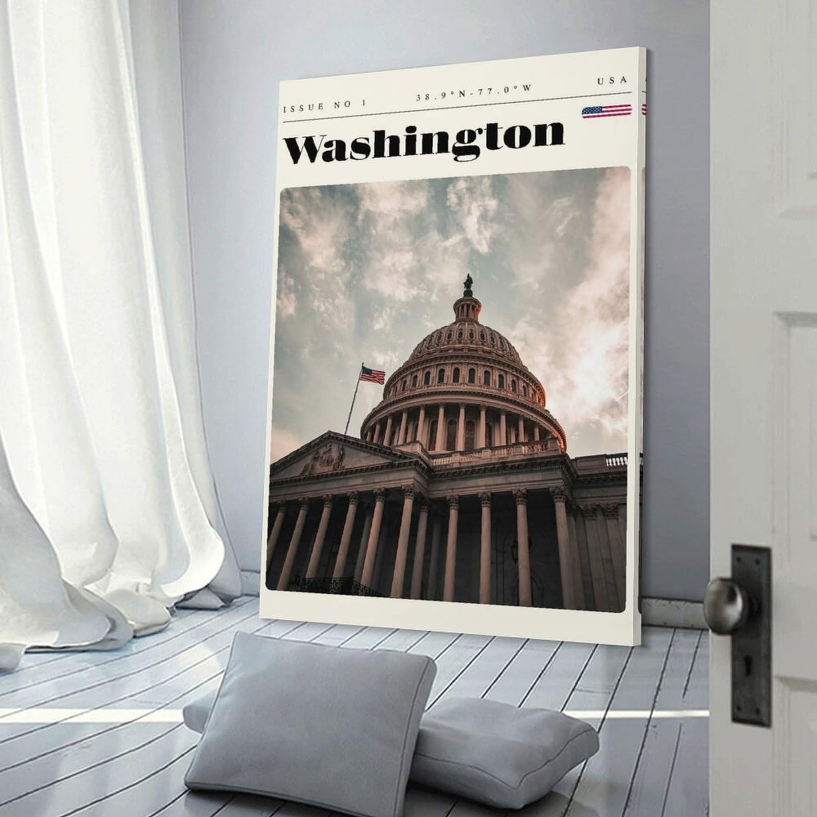 Junmoney Washington D.C. Capitol Travel Art Wall Decor Canvas Print, 20x30inch(50x75cm), for Home Lounge, Bedroom Or Reading Nook, Decorative Artwork for Empty Walls