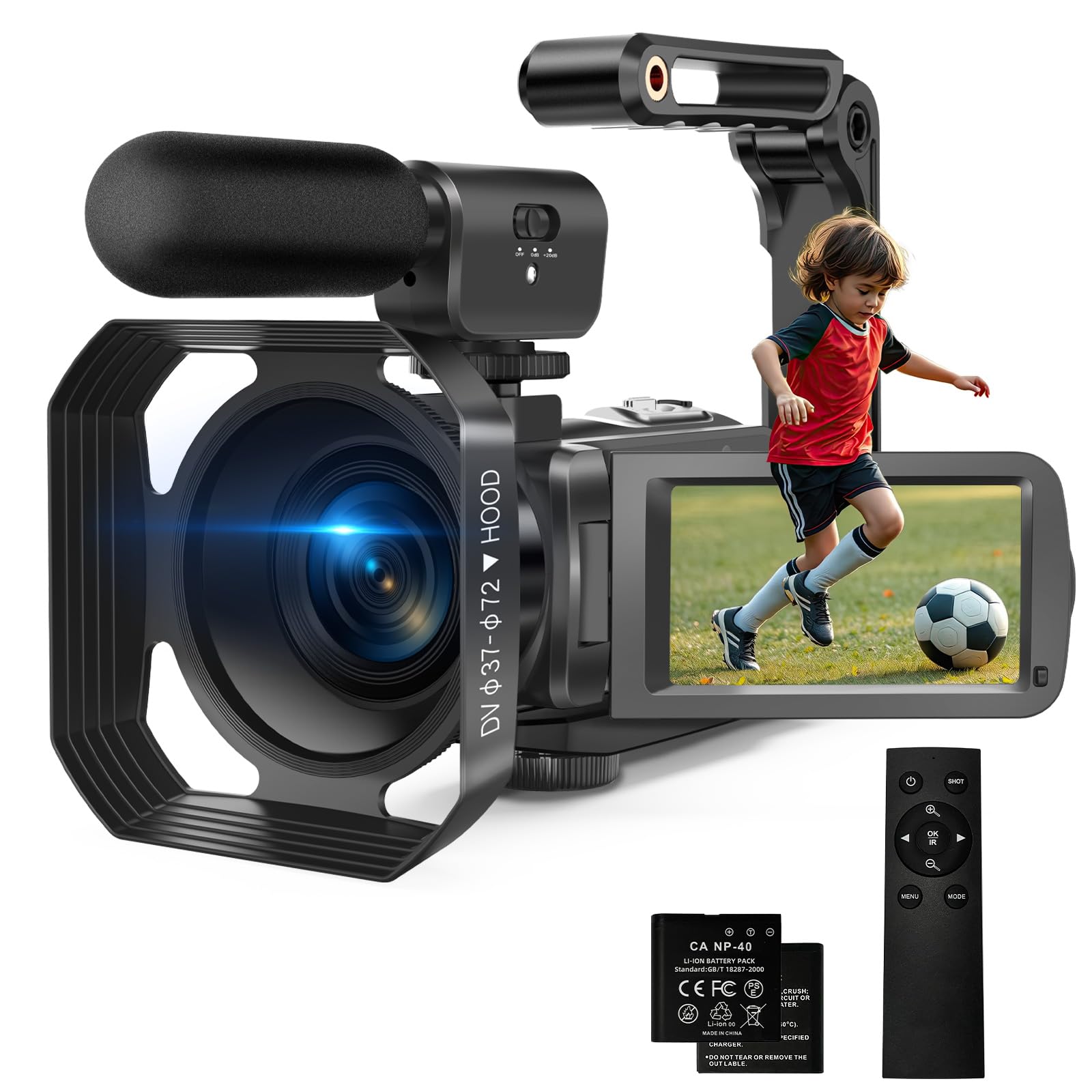 hoveod Camcorder Video Camera 4K UHD 56MP 18X Digital 3.0'' Touch Screen Vlogging Camera for YouTube IR Night Vision Camcorder with Stabilizer, Remote