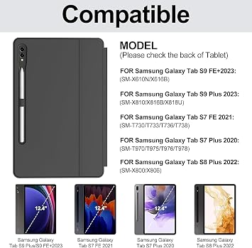 حافظة لوحة المفاتيح Fogy Samsung Galaxy tab S9 Fe Plus - حافظة لوحة المفاتيح المضيئة Tab S8 Plus/S7 Plus/S7 FE مقاس 12.4 بوصة Magic Keyboard Touchpad Rgb