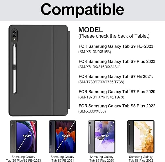 حافظة لوحة المفاتيح Fogy Samsung Galaxy tab S9 Fe Plus - حافظة لوحة المفاتيح المضيئة Tab S8 Plus/S7 Plus/S7 FE مقاس 12.4 بوصة Magic Keyboard Touchpad Rgb