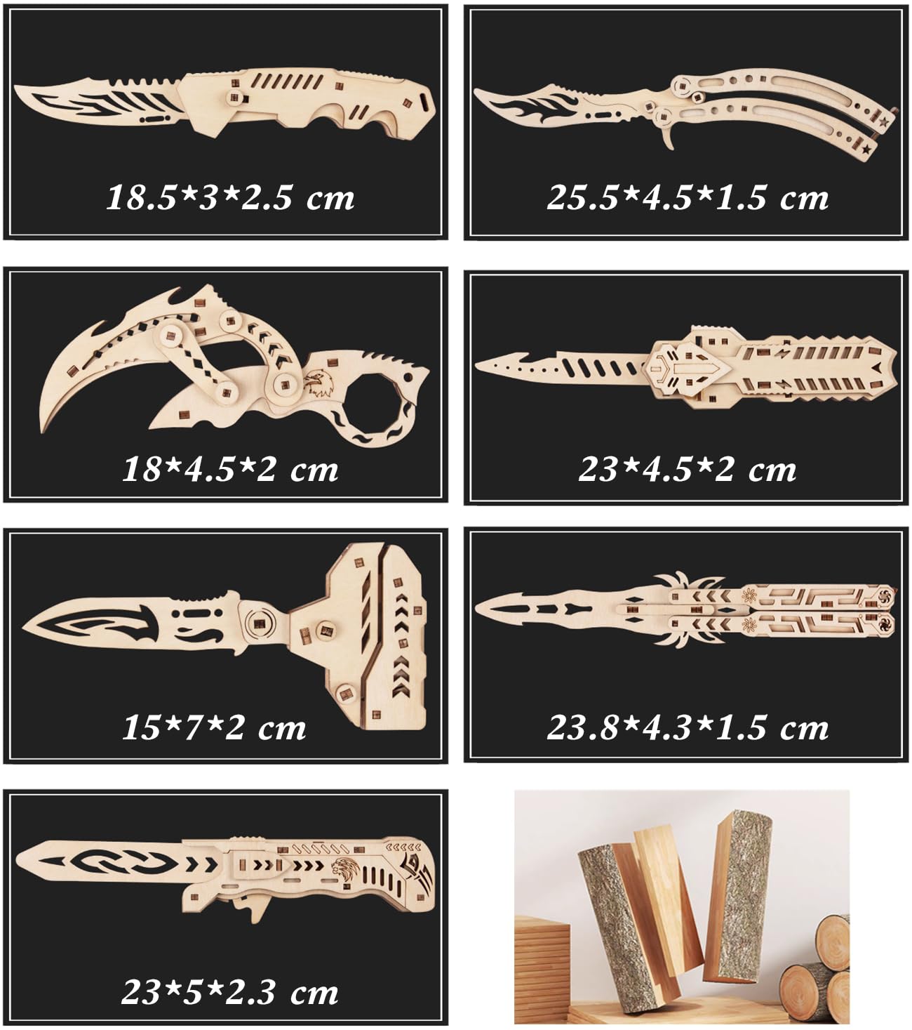 Coltello Karambit In Legno Puzzle CSGO Knife A Farfalla Da Allenamento Finto Butterfly Balisong Trainer Caccia Tascabile Gravity Regali Originali Per Adulti Uomini Donne Bambini