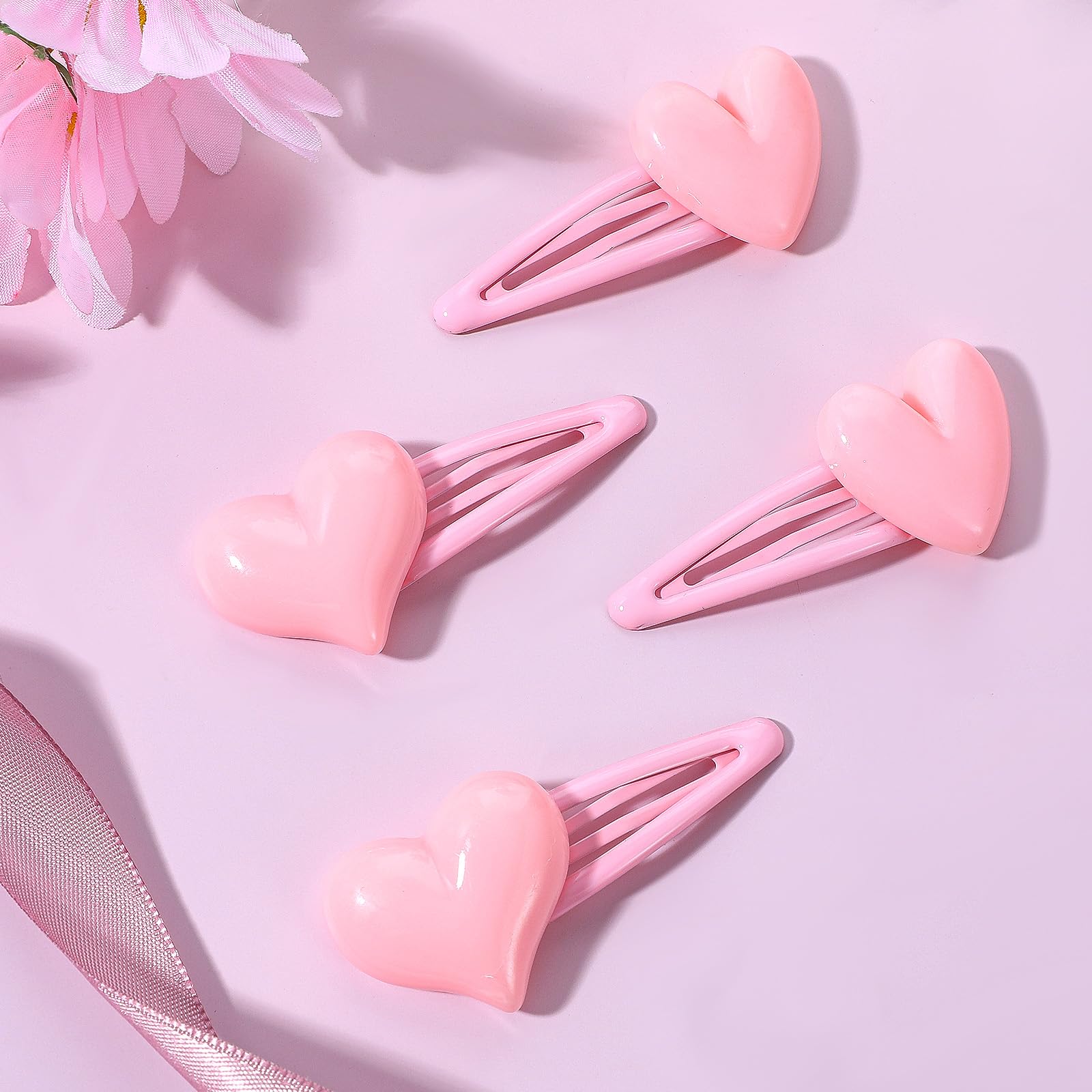 Amazon.com : Mabor 4 Pcs 2.28inch Snap Pink Heart Hair Clips Pins