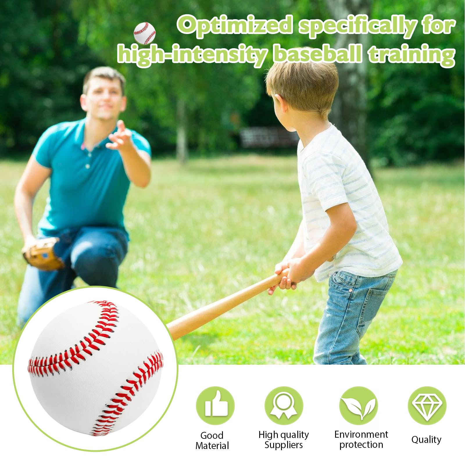 Palline da baseball professionali 9 pollici: 6 pezzi da baseball cucite a mano con sacchetto con coulisse, in legno duro/gomma morbida per adulti, allenamento giovanile, giochi professionali da