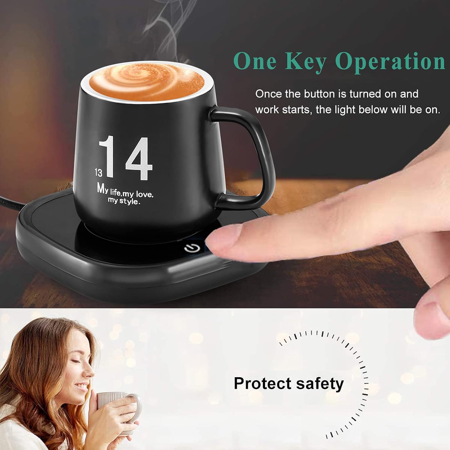 Coffee Mug Warmer: Smart Electric Beverage Cup Candle Wax Heater Plate Touch Control Cups Mug Hot Thermostat for Coffee Milk Tea Water Cocoa Office Desk Home Christmas Birthday Lover Black