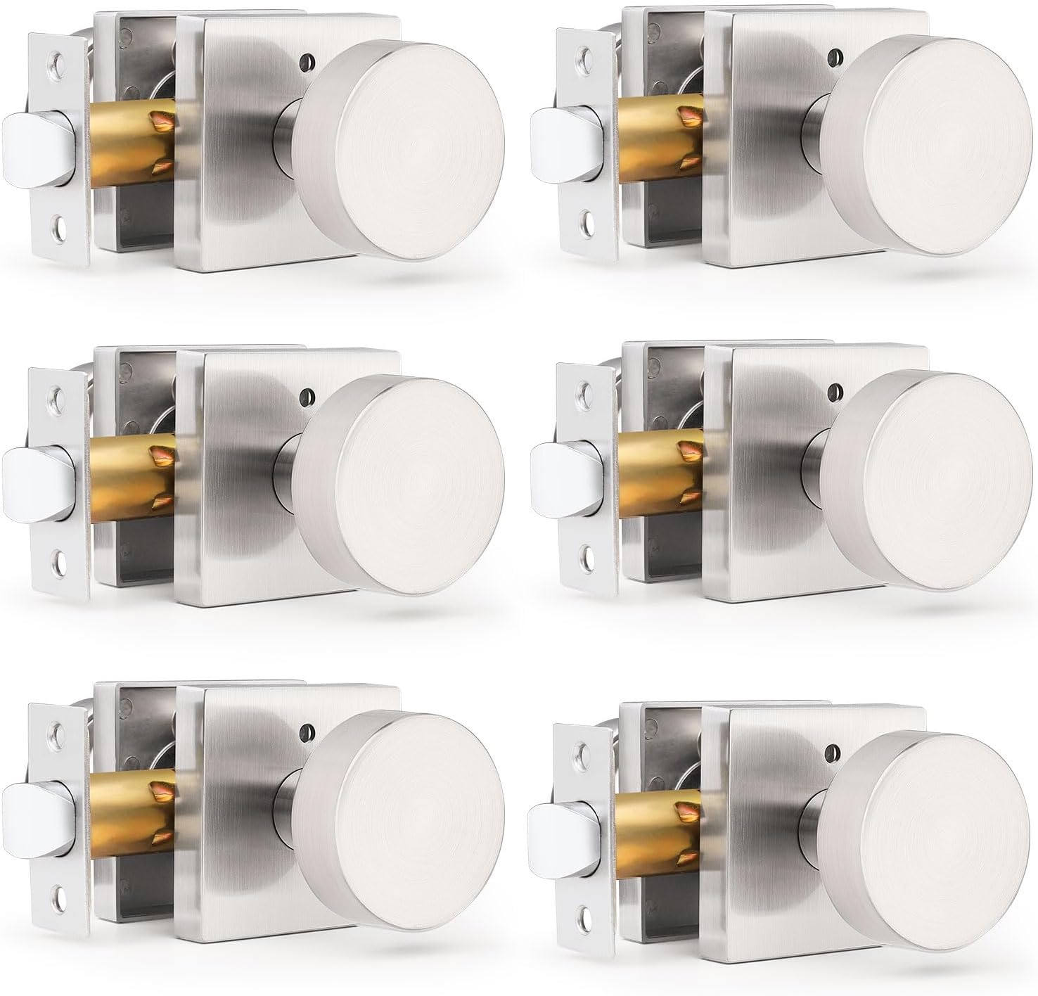 Gobrico Brushed Nickel Privacy Door Knobs(6 Pack), Interior Heavy Duty Door Handles with Lock, Keyless Door Locks for Bedroom, Bathroom