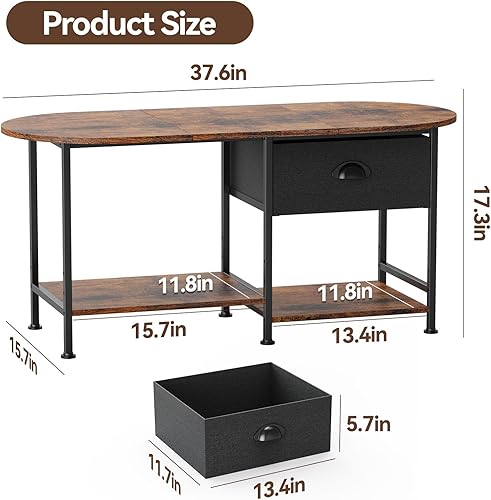 Miniatura 2 de Mesa de centro ovalada pequeña de 37 pulgadas con almacenamiento, mesa central de madera moderna para espacios pequeños, apartamento, oficina en