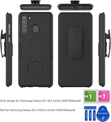 Miniatura 2 de Ailiber Funda para Samsung Galaxy A21, protector de pantalla para Galaxy A21, soporte giratorio con clip para cinturón, funda protectora delgada y