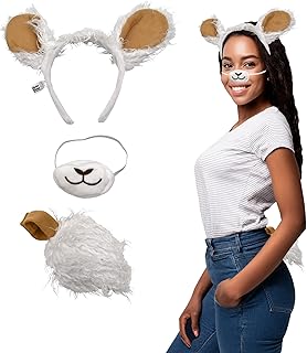 Adult Llama Ears Headband, Nose And Tail Costume Set - Alpaca Dress Up Accessories - Sheep Lamb Costumes Multi, One Size - Buy now