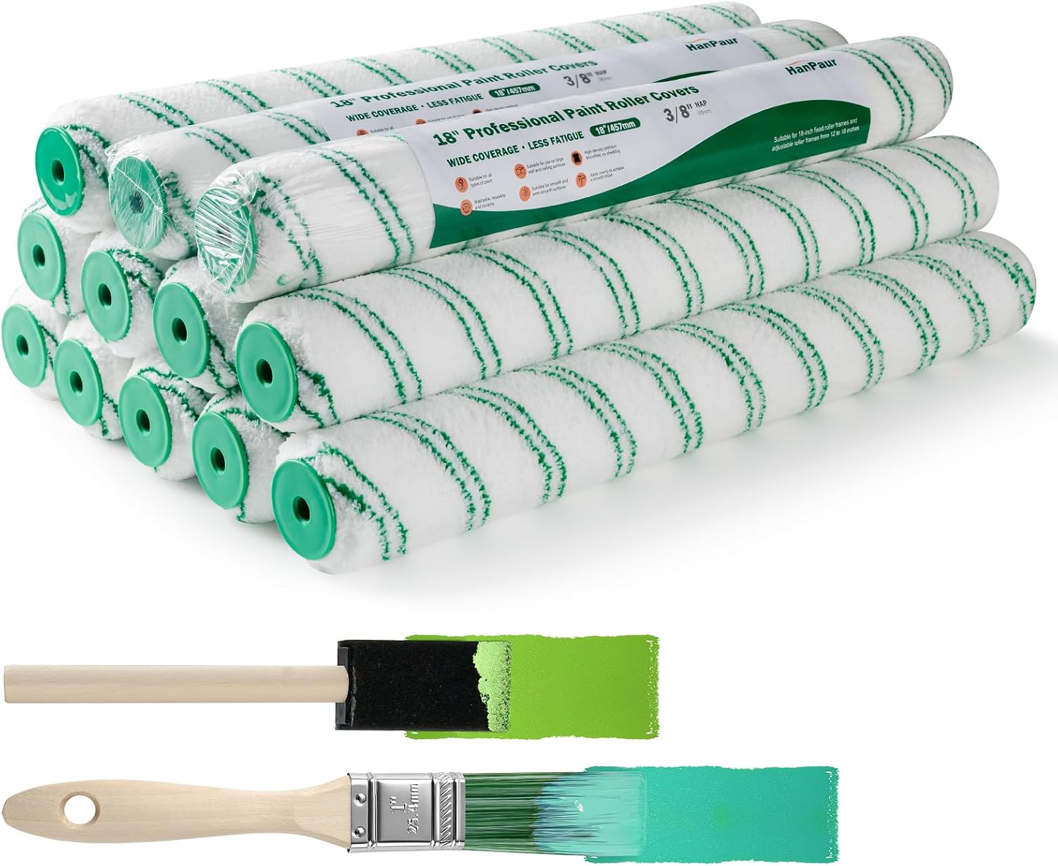 18 Inch Microfiber Paint Roller Set, 14 Pack, 3/8" Nap