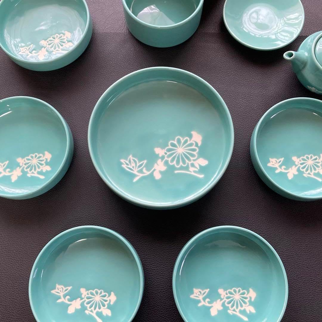 有田焼 第一陶器 翡翠 漬物 容器 皿 醤油入れ 食器 花柄 緑 レトロ