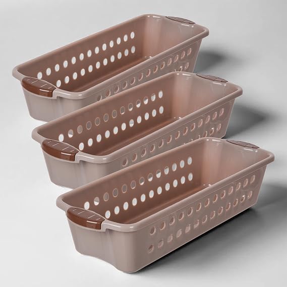 Urbane Home Pack of 3 Storage Basket | Storage Organizer for Kitchen-Refrigerator-Vegetables-Stationery | Multipurpose Cabinet Shelf Rack | Storage Box for Kitchen | JAWA-1 | Small | Peach