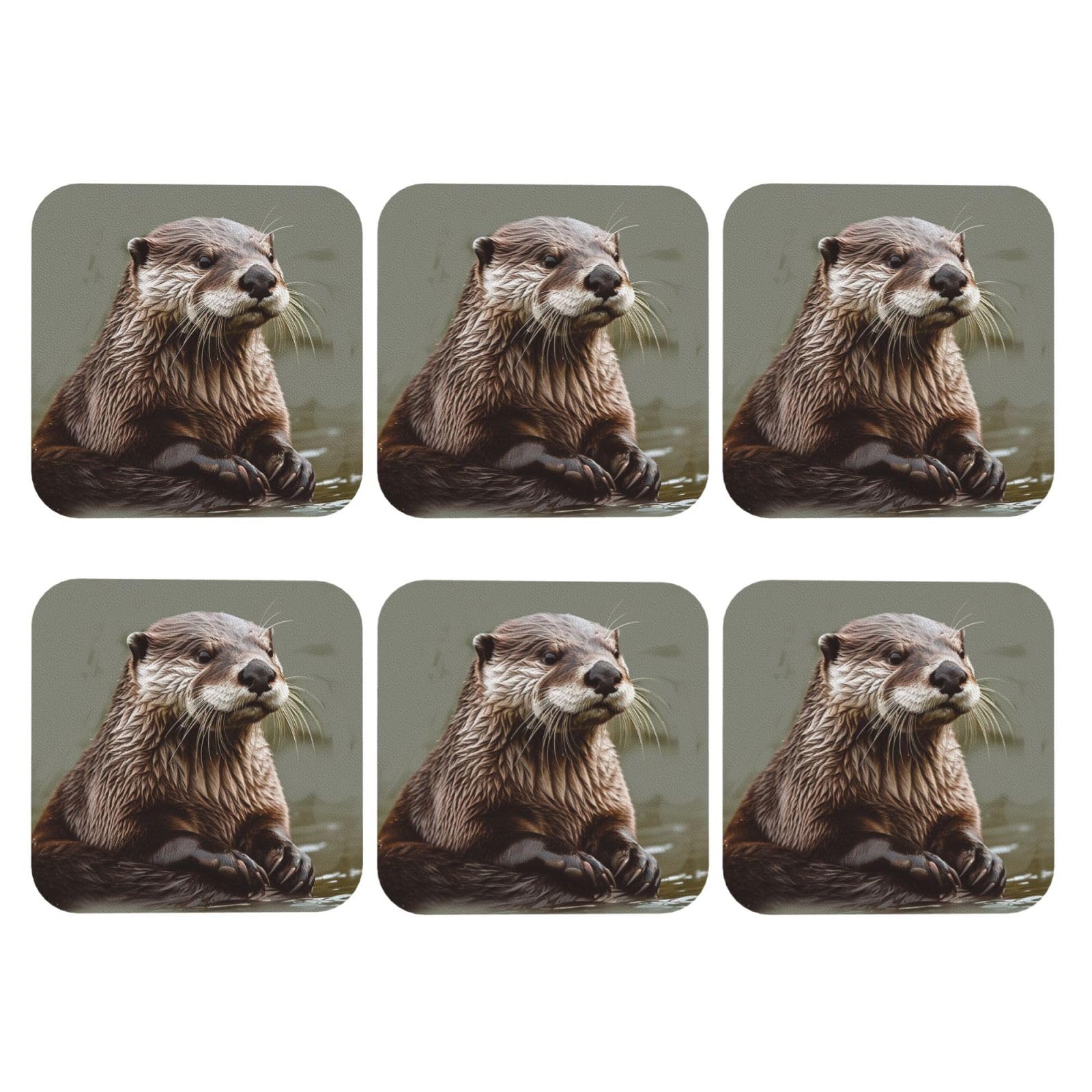 6pcs Leather Coasters for Drinks, Otter Animal Drink Coasters for Tabletop Protection, 4" Cup Coasters for Coffee Table Decor, Non-Slip Drinking Cup Mat for Hot Or Cold Drink