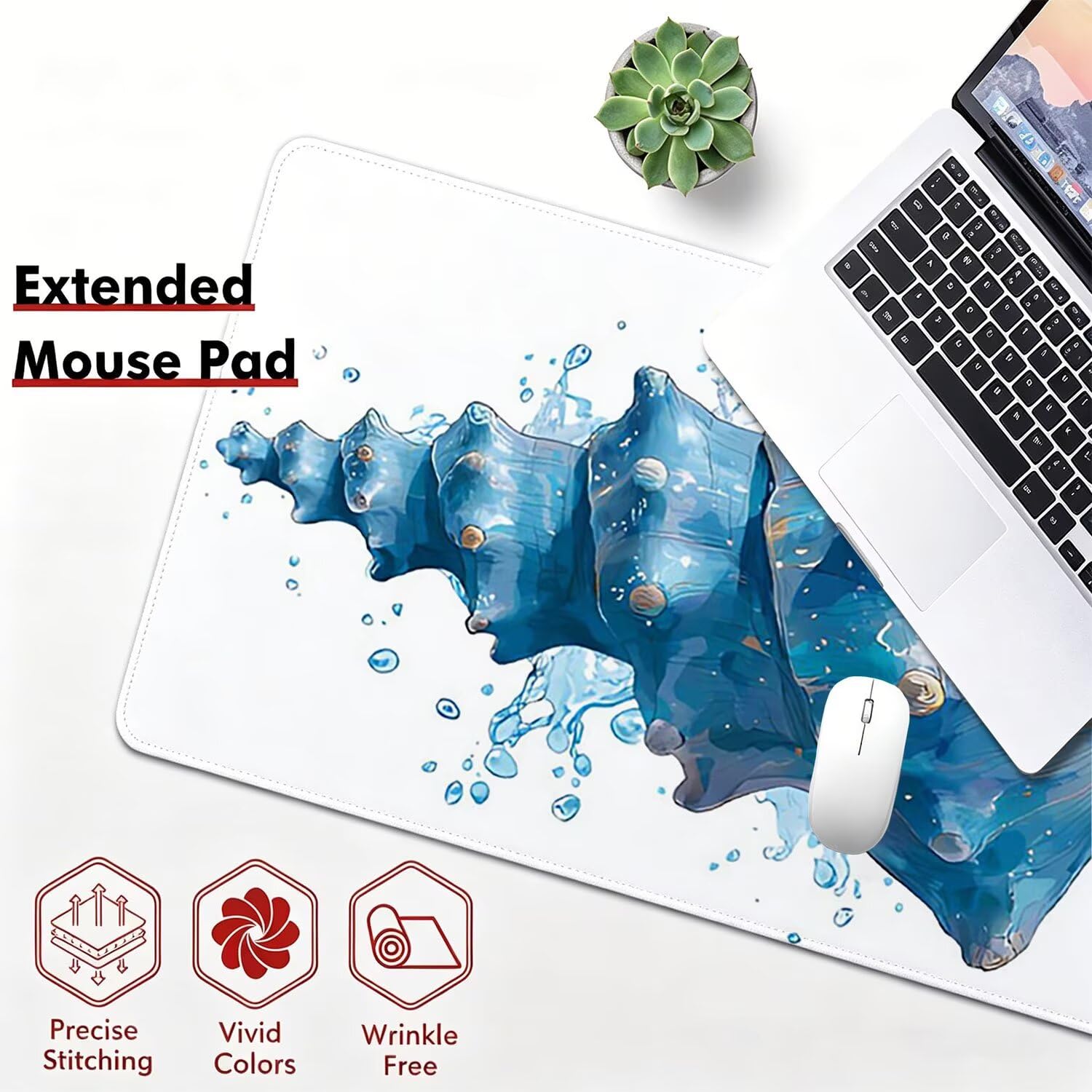 Tappetino Mouse Gaming XXL, Mousepad 1200x600x4mm conchiglia blu 0x0-195 | Tappetino Scrivania con Base in Gomma Antiscivolo Bordi Cuciti per Computer, PC, Migliora la Precisione e la Velocità