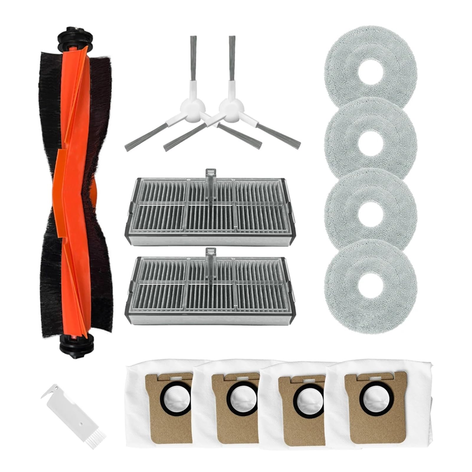 eufeifeiegds 1x Roller + 2x Seitenbürste + 2x Hepa-Filter + 4x Mopptücher + 4x Staubbeutel + 1x Reinigungsbürste for M30S Roboter-Ersatzzubehör wefeiegds