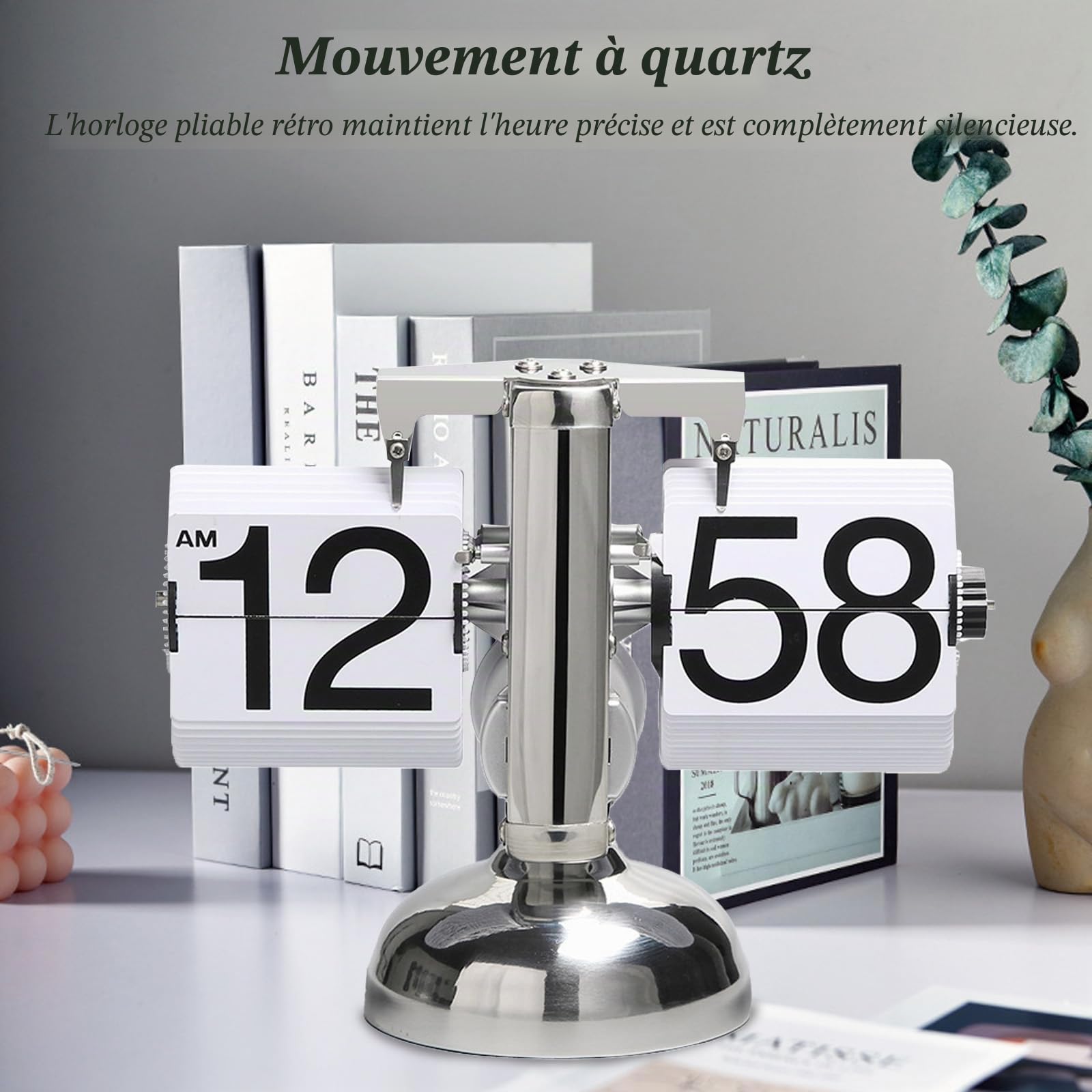 HAMON Horloge de Bureau à Cadran Rabattable, Horloge numérique à Piles, Flip Clock de Bureau mécanique rétro, Flip Clock à Cadran Rabattable Automatique pour de la Maison, de la Chambre (Blanc)