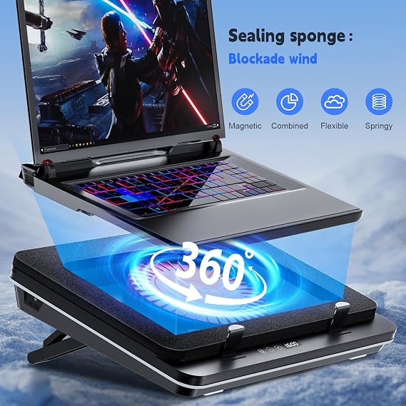IETS GT600 Laptop Cooling Pad Equipped Gigantic Turbo-Fan(5.5inch Diameter),Sealed Foam for Rapid Cooling Gaming Laptop,14.1-19.3 inch Laptop Cooler with Adjustable Brackets,Dust Filter,Touch Start