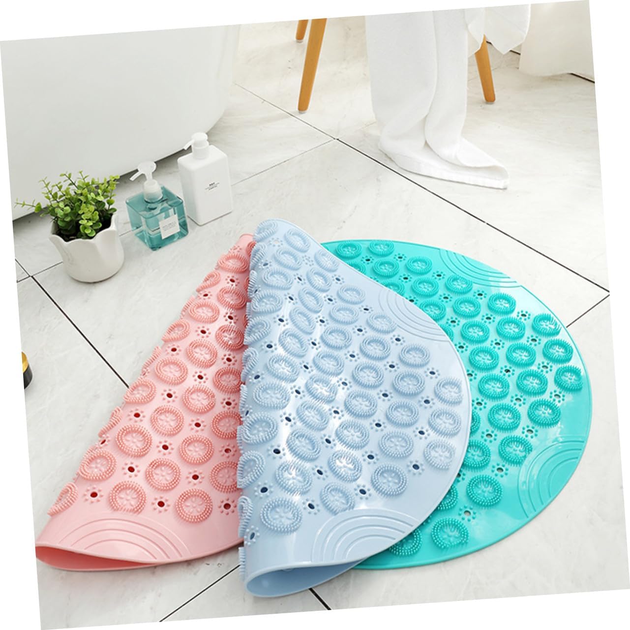 Round Anti-Skid Foot Massager Mat for Bathroom Sky-Blue PVC Massage Pad with Acupoint Cleaning Circles Non-Slip Shower Mat for Relaxing Foot Care