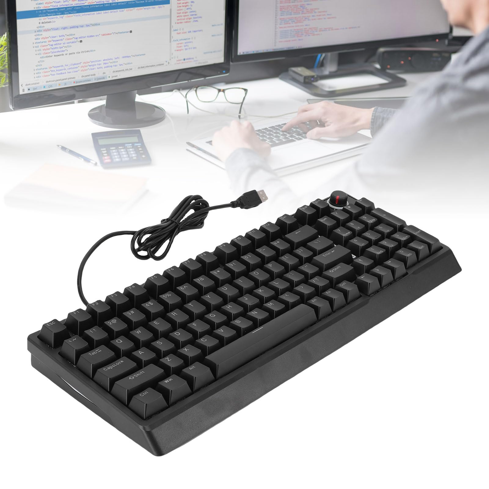 XUMIUZIY Przewodowa Klawiatura Gier RGB, Klawisze 98 Klawisze Mechaniczne klawiaturę Gier z Pokrętłem, Wiele Trybów RGB, 80% Układ, Ciche Ergonomiczne Klawiatury na PC, Laptop