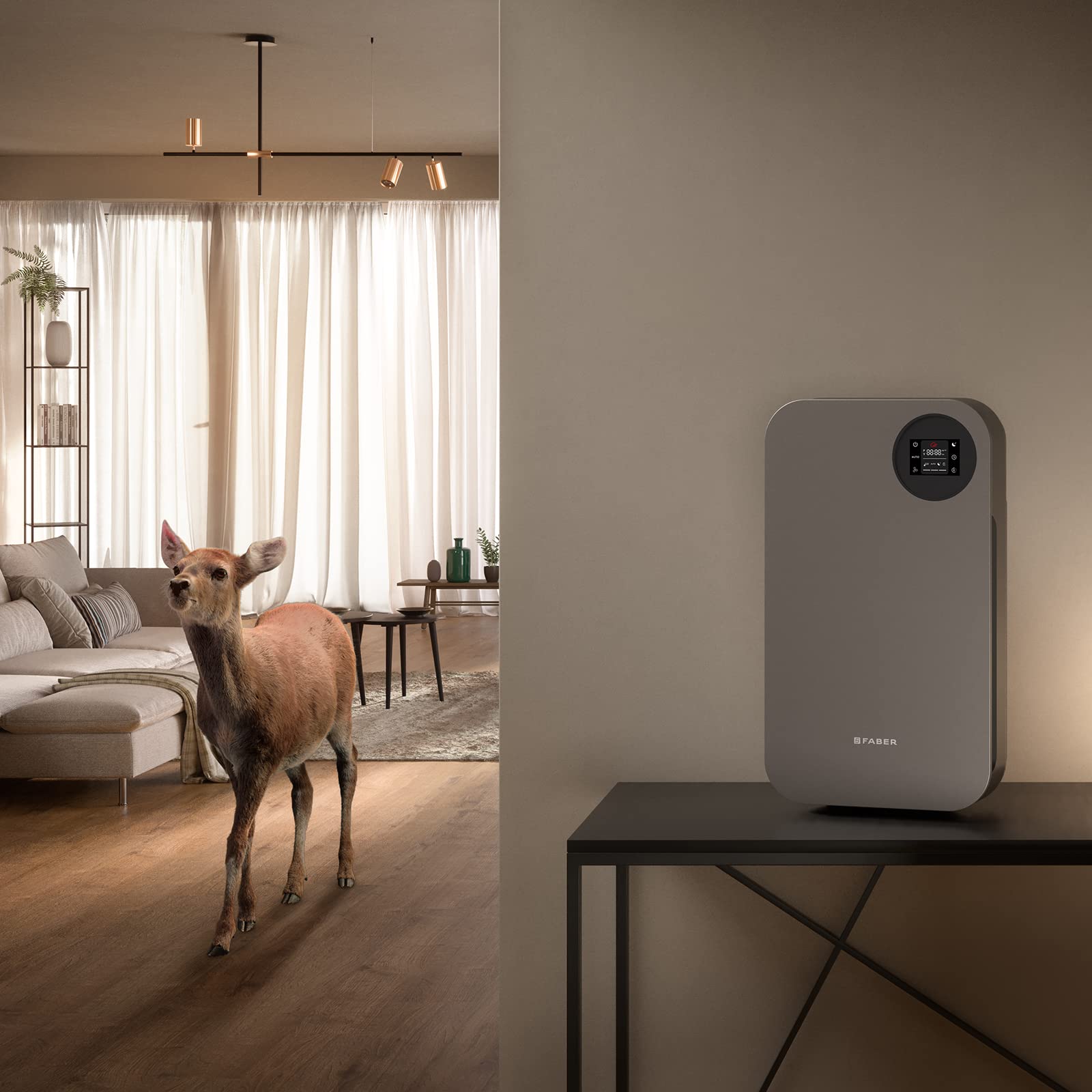 FABER - AirHub Portable, Purificatore Aria con Filtro HEPA e Tecnologia 4x4 contro 99,99% di Virus e Batteri + 2 Sensori Qualità Aria - Purificatore d'Aria con Funzione Ciclo Notturno, 32 cm, Titanium