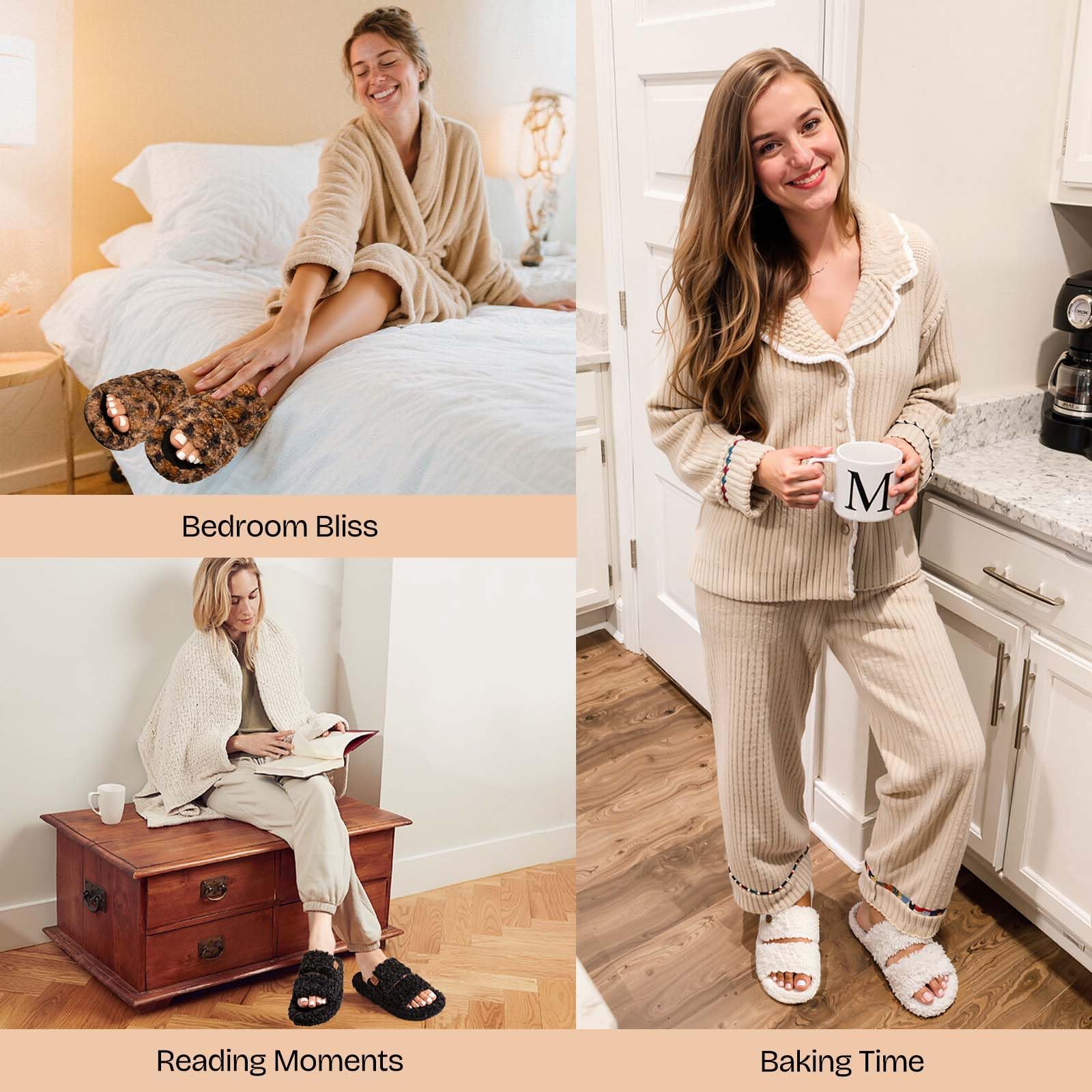 EverFoams Womens Fuzzy Open-toe Slippers Soft Comfy Memory Foam Indoor House Shoes: 7-8 Diva Spots