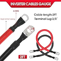 Vista 2 de Cable de batería de 4 AWG calibre 4 AWG, cables inversores de batería de cobre puro con terminales de 3/8 pulgadas en ambos extremos, juego