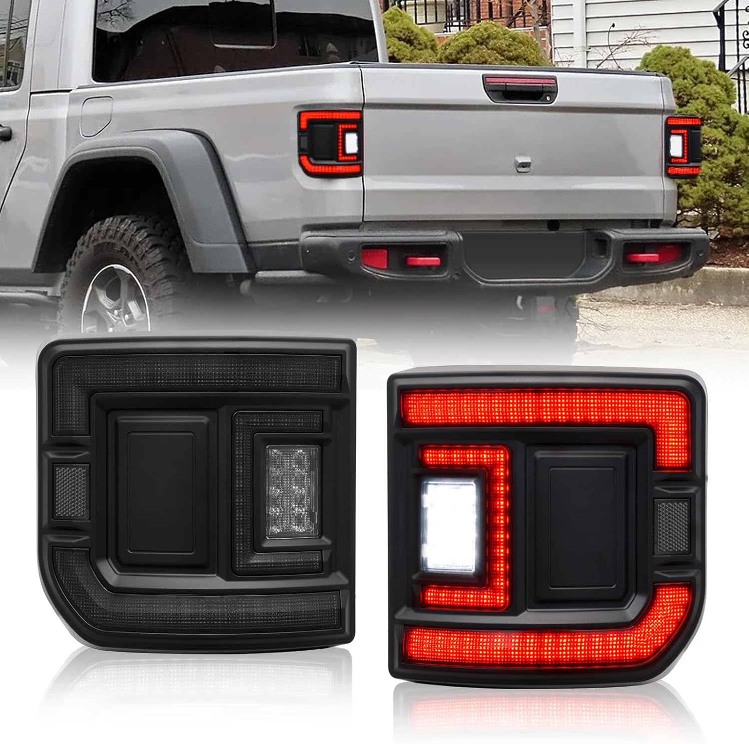 BUNKER INDUST Flush Mount LED Tail Lights Fit for Jeep Gladiator JT 2020-2025, 1 Pair Rear Tail Lamp Brake Light Turn Signal Reverse Running Light Assembly,Smoked Lens