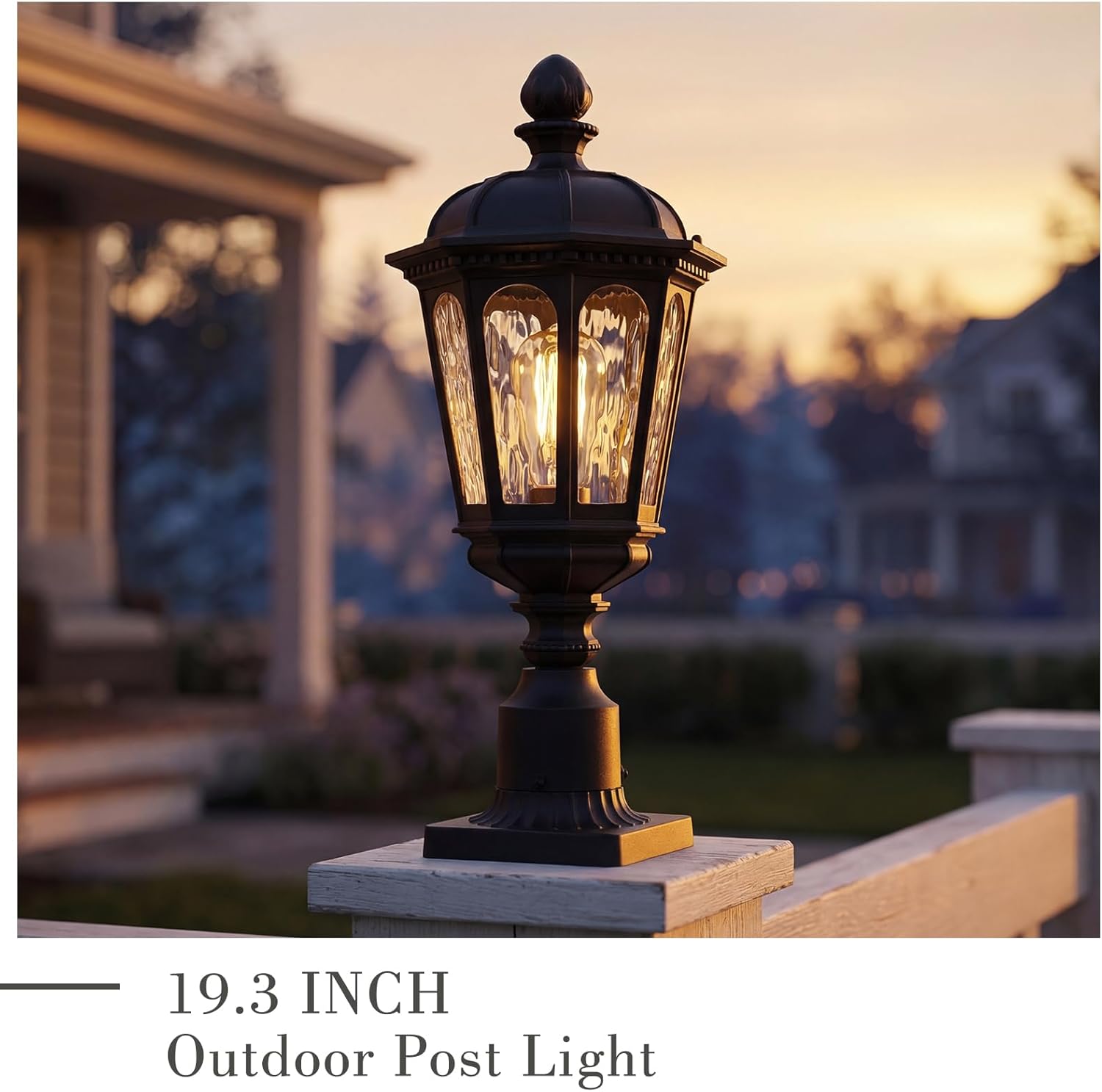 emliviar 19.3 inch lamp post light fixture, matte black pillar outdoor lantern for garden and patio, e26 base, water ripple glass, xe304p-m bk-sw post light 19.3" - water ripple glass