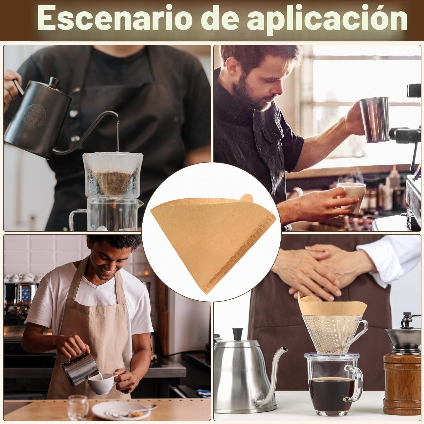 200 Pcs Filtros de Papel Número 2, Filtro de Café de Papel de Filtro de Cafés en Forma de V Tamaño 02, pPapel de Filtros de Café de Cono para Cafetera de Goteo(marrón, 2-4 Tazas)