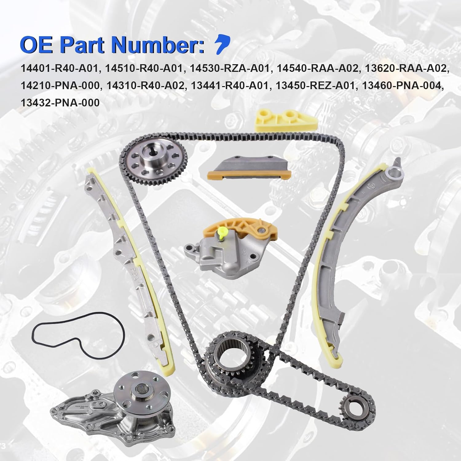 Timing Chain Kit with Water Pump for Honda Accord 2008-2013, Acura ILX 2013-2015, CR-V 2010-2014, TSX 2009-2014, Civic 2012-2015, Crosstour 2012-2015 | L4 2.4L DOHC Engine Only | OEM #14401R40A01