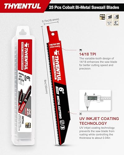 Miniatura 2 de Paquete de 25, 15 cm, 14/18 TPI, Hojas de sierra Sawzall de desmontaje automático de cobalto bi-metal para metal, Hojas de sierra alternante de 15