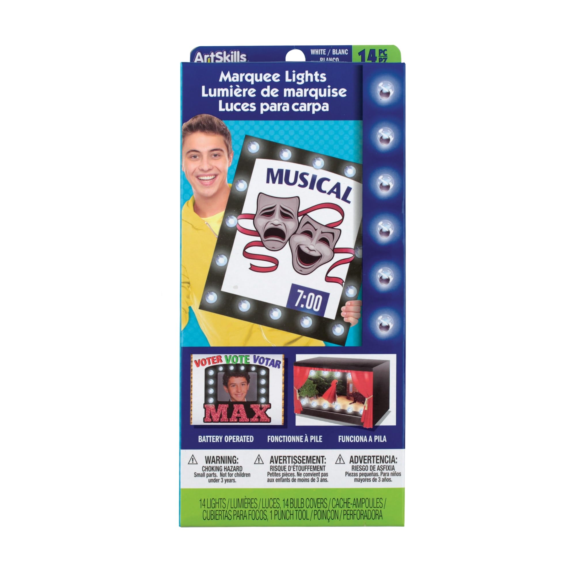 ArtSkills Poster Lights, Marquee Style, Poster Board Decorations, Sign Making & Science Fair Board Supplies, Battery-Operated String Light Kit, 14 Lights