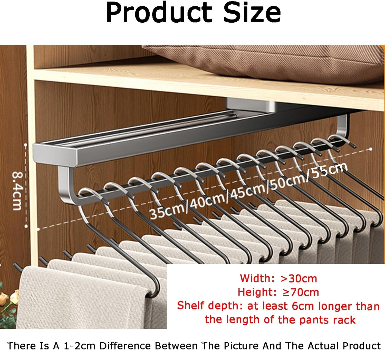 伸縮式ズボンハンガー、スペースアルミパンツレール収納ラック、クローゼット引き出し式パンツラック、吸盤取り付け、浴室寝室用(50cm/