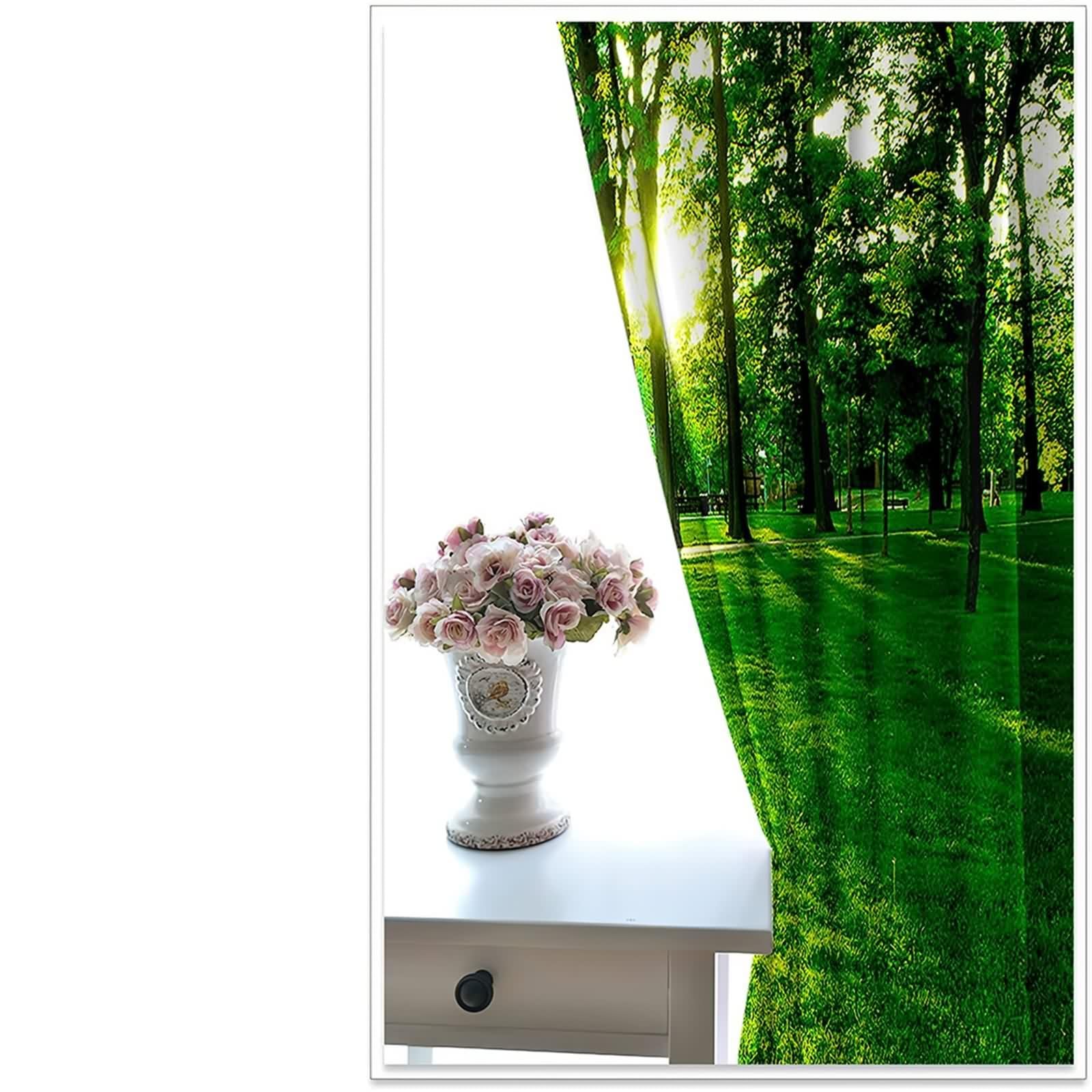Rideau Vert Anniversaire, Rideau Chambre Adulte Polyester Arbres et Pelouses 152L x 183H CM Lot de 2