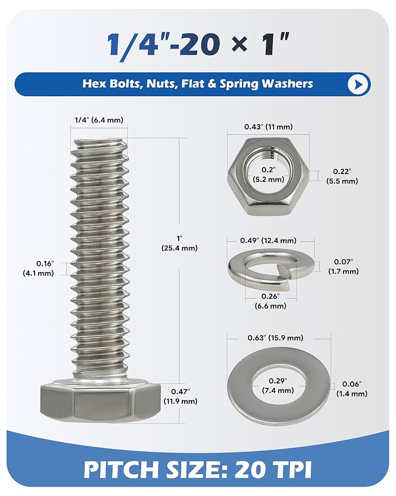 AHM 80-Piece 1/4-20 x 1 Inch Stainless Steel Bolt and Nut Assortment Kit view 2