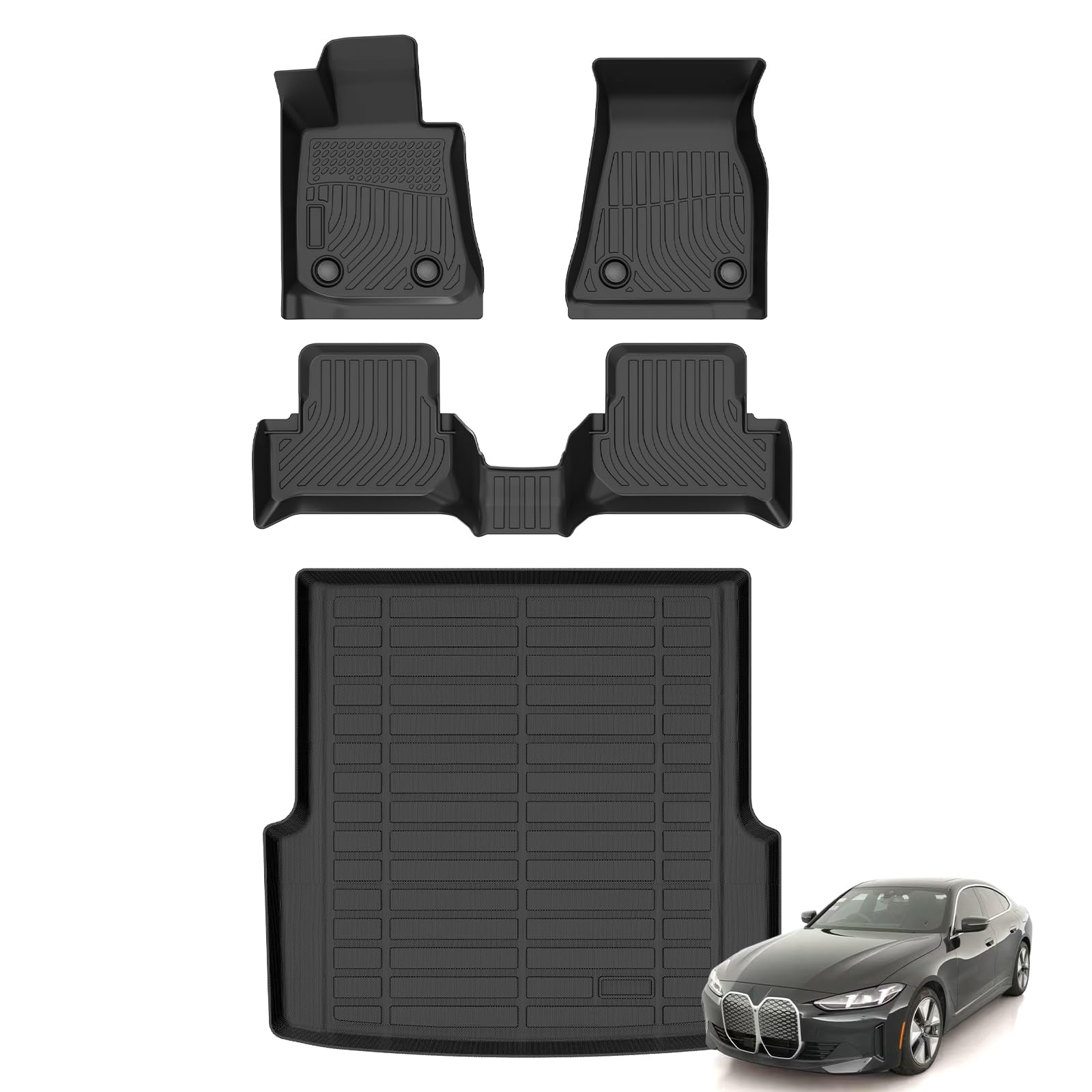 Floor Mats &amp; Cargo Liner for BMW i4 2022 2023 2024 2025 2026, eDrive35 / eDrive40 / xDrive40 / M50, All Weather Automotive TPE Floor Liners Set Waterproof Accessories (Car Mats+Trunk Mat)