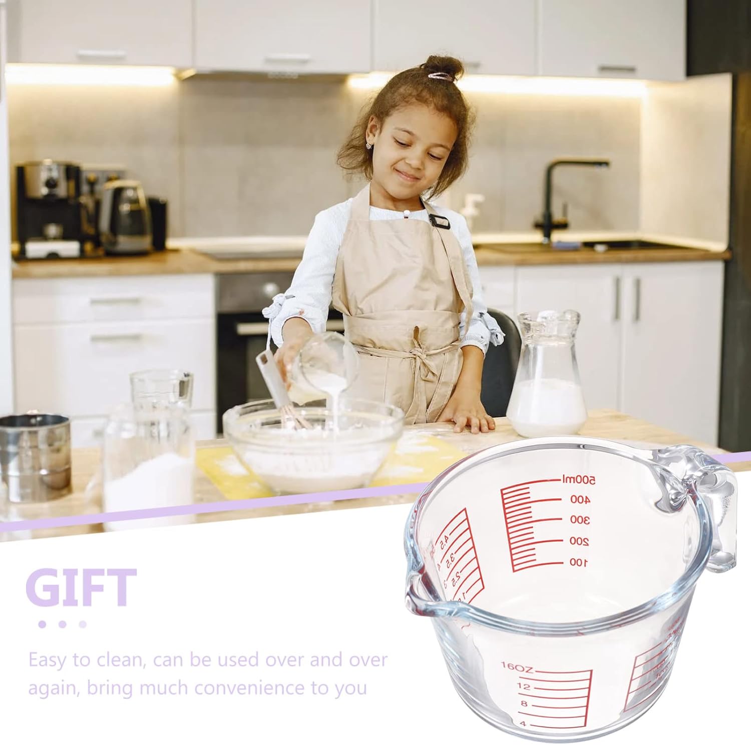 500ML Glass Measuring Cup Graduated Measuring and Mixing Pitcher Measuring Jug Milk Coffee Cups Kitchen Cooking Bakery Tool for Lab Kitchen Liquids (As Shown)