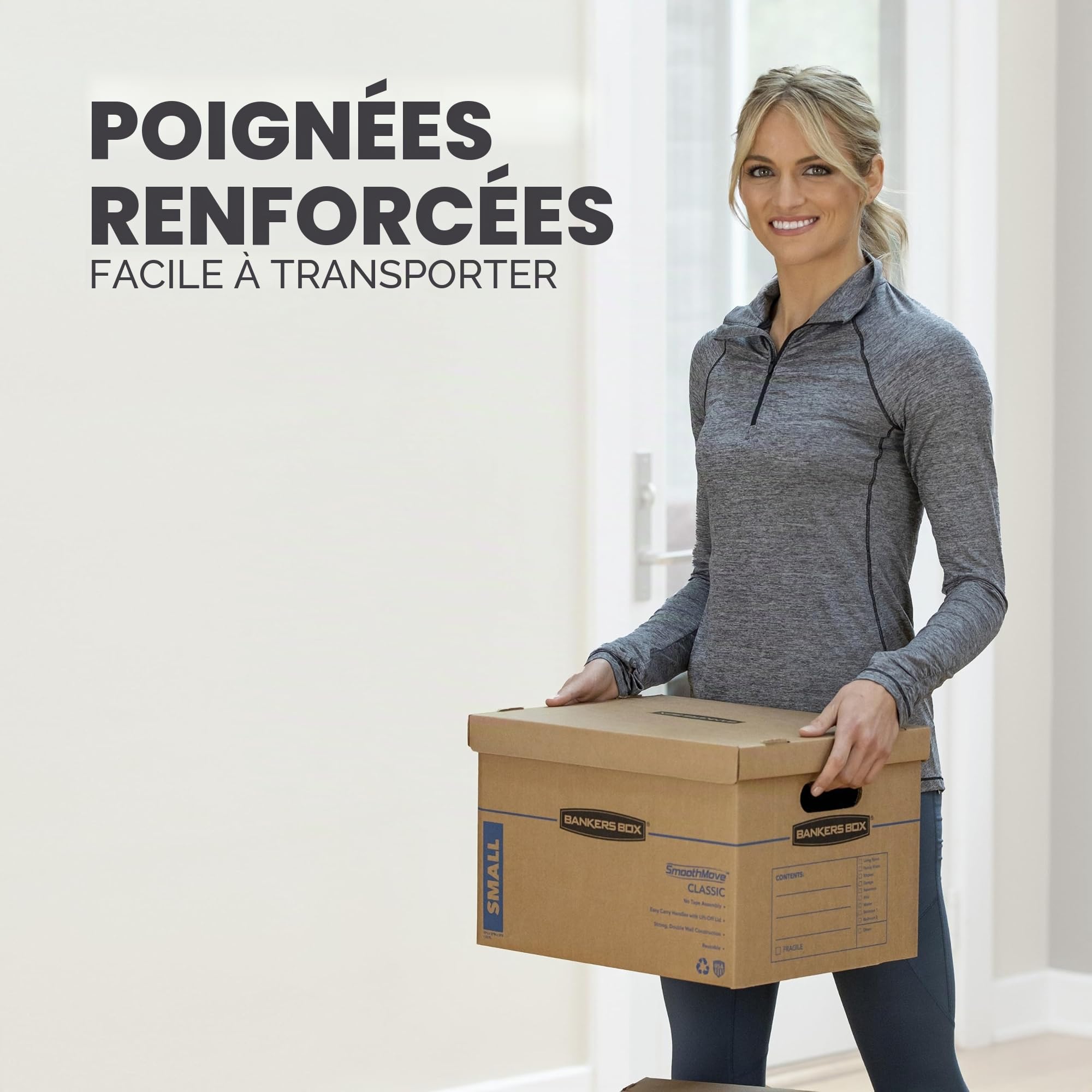 BANKERS BOX 7716401 Lot de 12 boîtes de déménagement classiques avec poignées renforcées, assemblage sans ruban adhésif, boîte avec couvercle, 8 petites et 4 boîtes moyennes