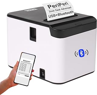 PeriPeri 3inch Desk Advanced 80mm Inkless Receipt Thermal Printer with Auto Cutter & Cash Drawer Support, ESC/POS Bill Print (1Year Warranty) (USB+Bluetooth)