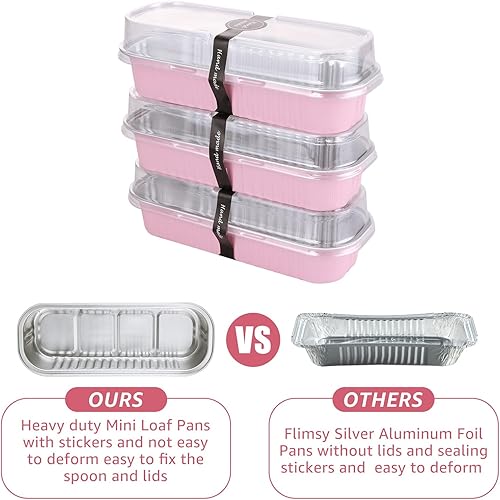 Miniatura 3 de ABuff Paquete de 100 mini moldes para pan con tapas, papel de aluminio de 6.8 onzas desechables para hornear con tapas y cucharas, moldes