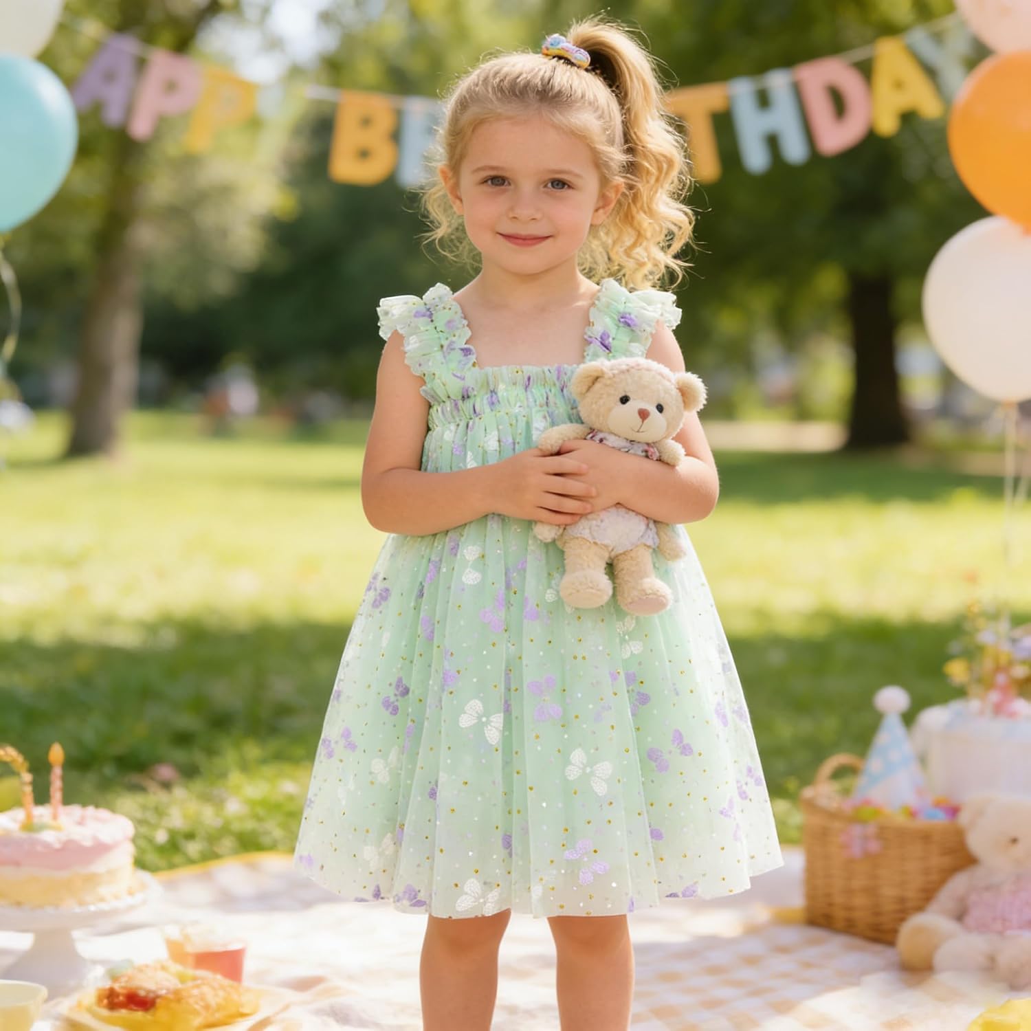 AGQT Baby Girls Tulle Tutu Dress Birthday Party Tulle Babydoll Dresses Size 6M-5T